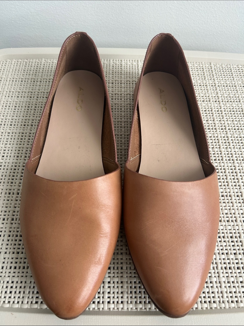 ALDO Women’s Camel Leather Pointed-Toe Flats